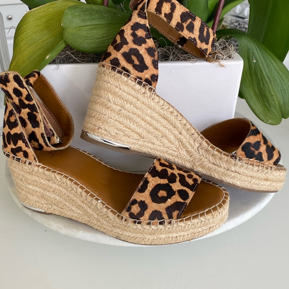 FRANCO SARTO Clemens Espadrille Wedge Sandal in Leopard Calf Hair - 8.5! 👡